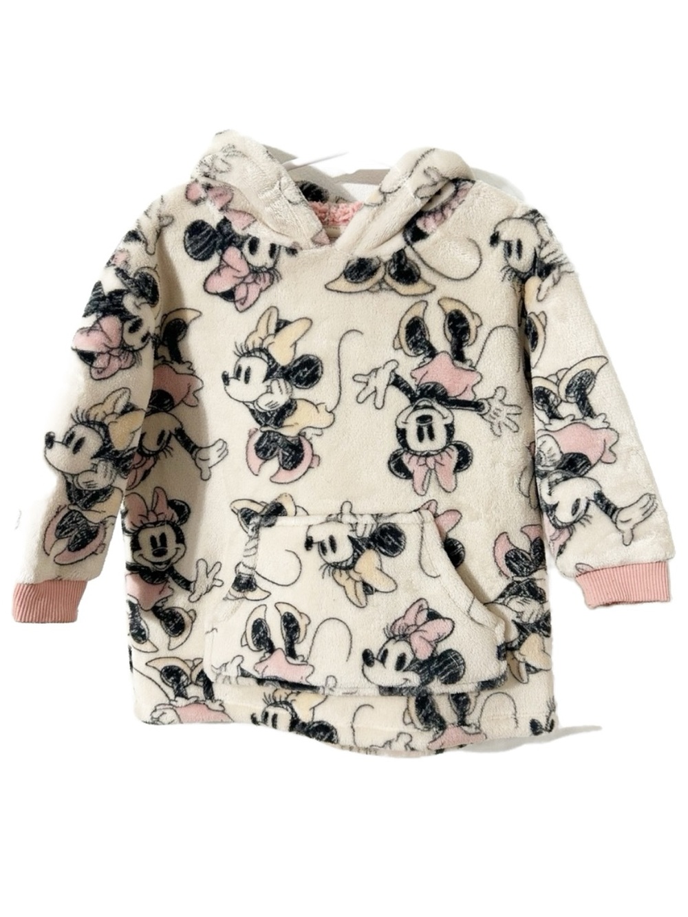 Disney Junior Minnie Pullover Fleece Hoodie Long Sleeve Minnie Mouse Over Print